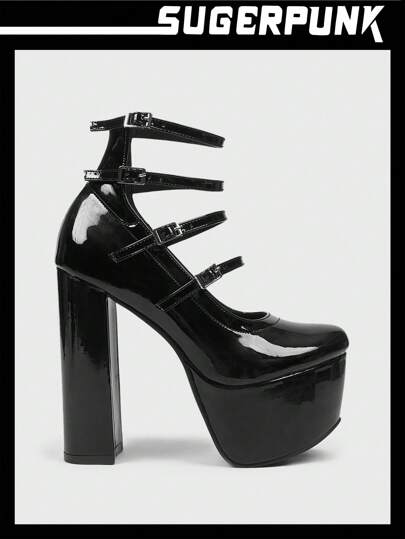 Sugerpunk 女式高台系带粗跟罗马凉鞋新年假期