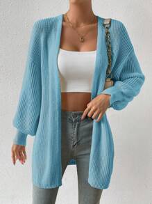 Chiquease Solid Color Casual Lantern Sleeve Knitted Cardigan, Autumn/Winter - Mint Blue - View 6
