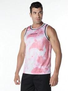 Gym Rark Rundkragen Fitness & Laufsport Tank Top mit Allover-Muster im Freund-Stil für Herren - Rot-Weiß - Übersicht 7