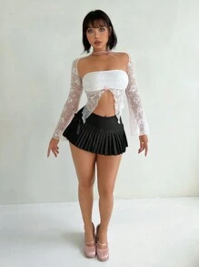 Sweetina 蝴蝶结低腰迷你百褶裙 - 黑色 - 查看 4