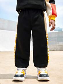 SHEIN Young Boy Colorblock Running Sports Comfort Simple Knit Pants - Black - View 7
