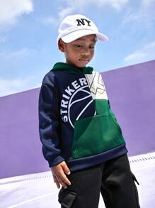 SHEIN Young Boys Hooded Sweatshirt With Contrast Color Print, Thermal Lined Warm Sports Pullover Fit For Football, Tennis, Basketball, Long Sleeve - Multicolor - View 4