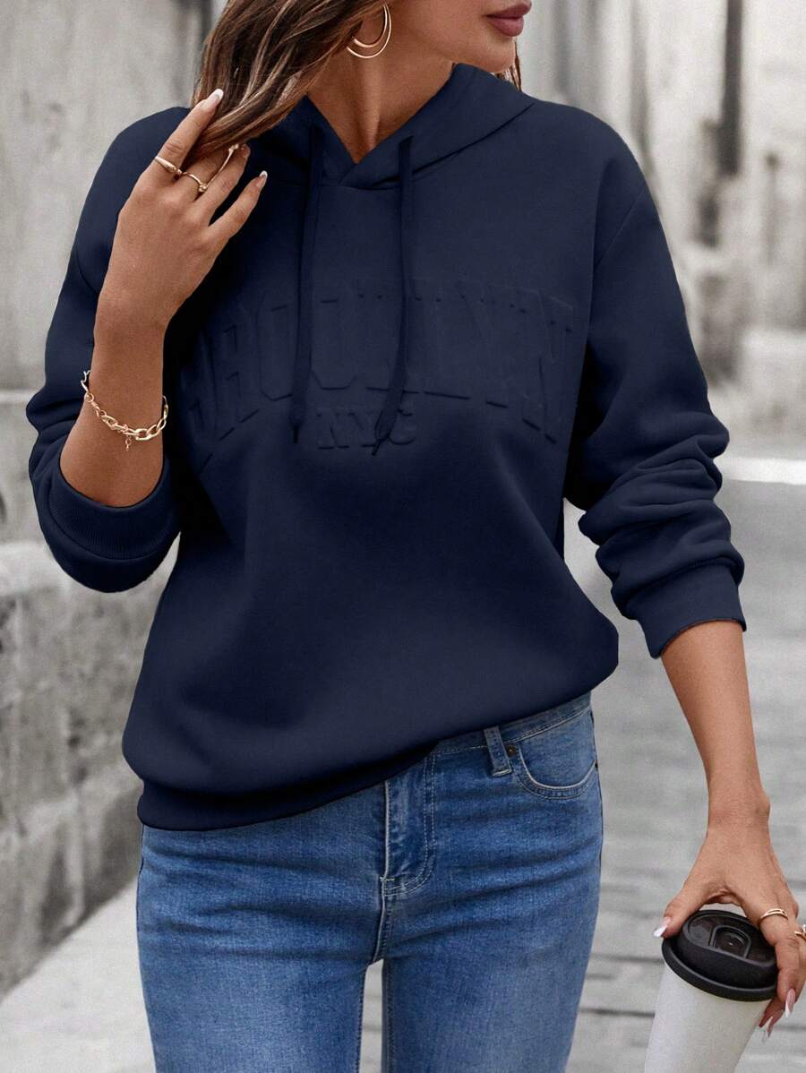 EMERY ROSE Women Casual Loose Hoodie With 3D Letter Graphic Graduation,Back To School Outfits,Graduation,Teacher Outfits For Women,Back To School Pullover Fall Outfit