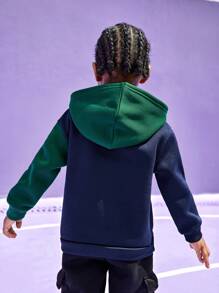 SHEIN Young Boys Hooded Sweatshirt With Contrast Color Print, Thermal Lined Warm Sports Pullover Fit For Football, Tennis, Basketball, Long Sleeve - Multicolor - View 6