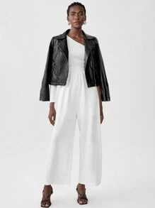 Chiquease Elegant One Shoulder Knit Jumpsuit - White - View 5