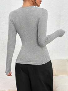 INAWLY Áo thun nữ cổ tròn tay dài in chữ mùa xuân hè, áo phông họa tiết - Màu Xám nhạt - Xem 2