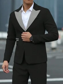 Manfinity Mode 2pcs/Set Men's Contrast Color Collar Jacket And Pants Suit