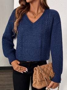 Chiquease Women V-Neck Dolman Sleeve Casual Pullover Sweater, Solid Color, Autumn/Winter Knit Pullover Fall Outfit