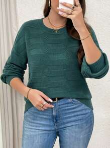 Calvaya Áo len nữ cỡ lớn kiểu dáng thường ngày, cổ tròn, tay phồng, chất liệu dệt kim, ôm dáng, thích hợp cho mùa thu/đông. - màu xanh lá - Xem 5