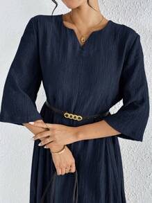 Mulvari Vestido casual largo de mujer, con cuello en V, mangas a media altura y diseño sencillo
