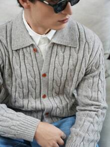 Manfinity Homme Men's Single-Breasted Casual Cardigan, Autumn And Winter - Light Grey - View 6