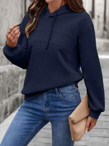 EMERY ROSE Women Casual Loose Hoodie With 3D Letter Graphic Graduation,Back To School Outfits,Graduation,Teacher Outfits For Women,Back To School Pullover Fall Outfit