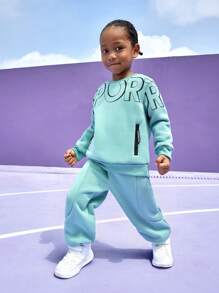 SHEIN Young Boy Green Knit Casual Minimalist Comfortable Sports Sweatsuit Set