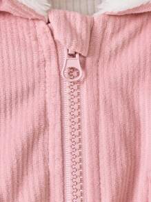 SHEIN Girls Short Kangaroo Pocket Hooded Jacket Outerwear, Warm & Ribbed Texture, For Big Tween Girl