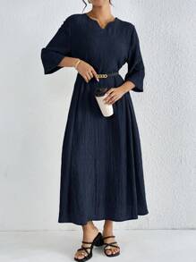 Mulvari Vestido casual largo de mujer, con cuello en V, mangas a media altura y diseño sencillo