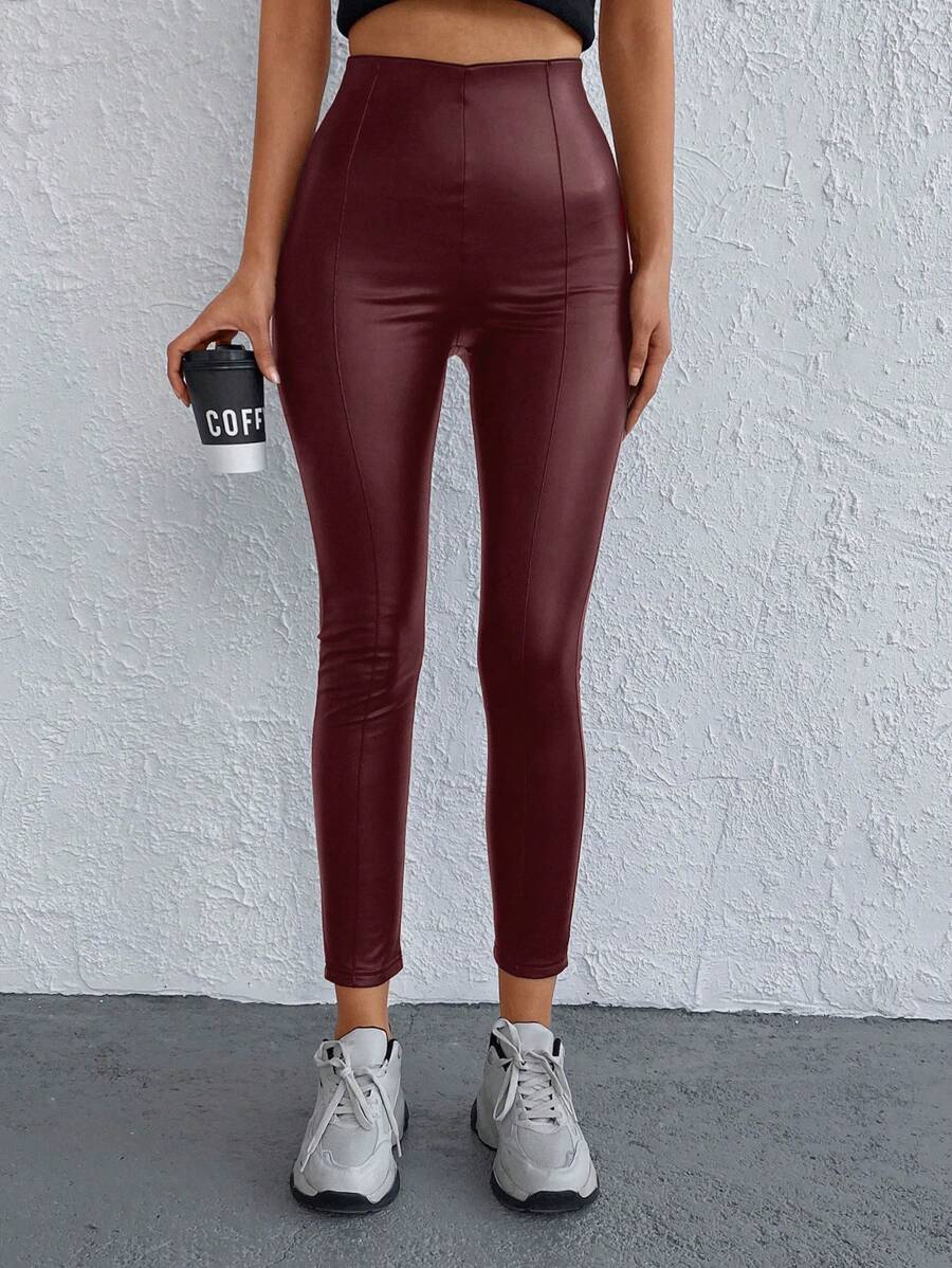 SHEIN Cottnline Leggings ajustados y elásticos de unicolor para otoño - Burdeos - Ver 1