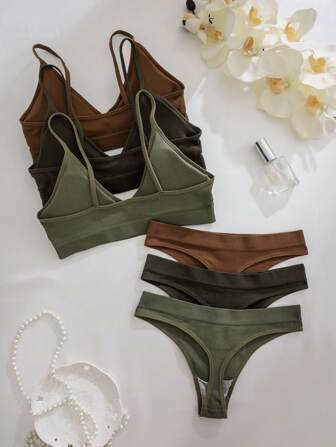 Snug Zone Women's Leisure Series Seamless Wire-Free Underwear Thong Set 6 Sets 6 Pieces Set