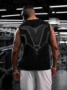 Gym Rark 3PCS Men's Compression Tops,Black Summer Athleisure Gym Set,Elastic Breathable Round Neck Graphic Print Athletic Tank Top Workout Compression Shirt - Black - View 2