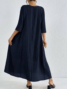 Mulvari Vestido casual largo de mujer, con cuello en V, mangas a media altura y diseño sencillo