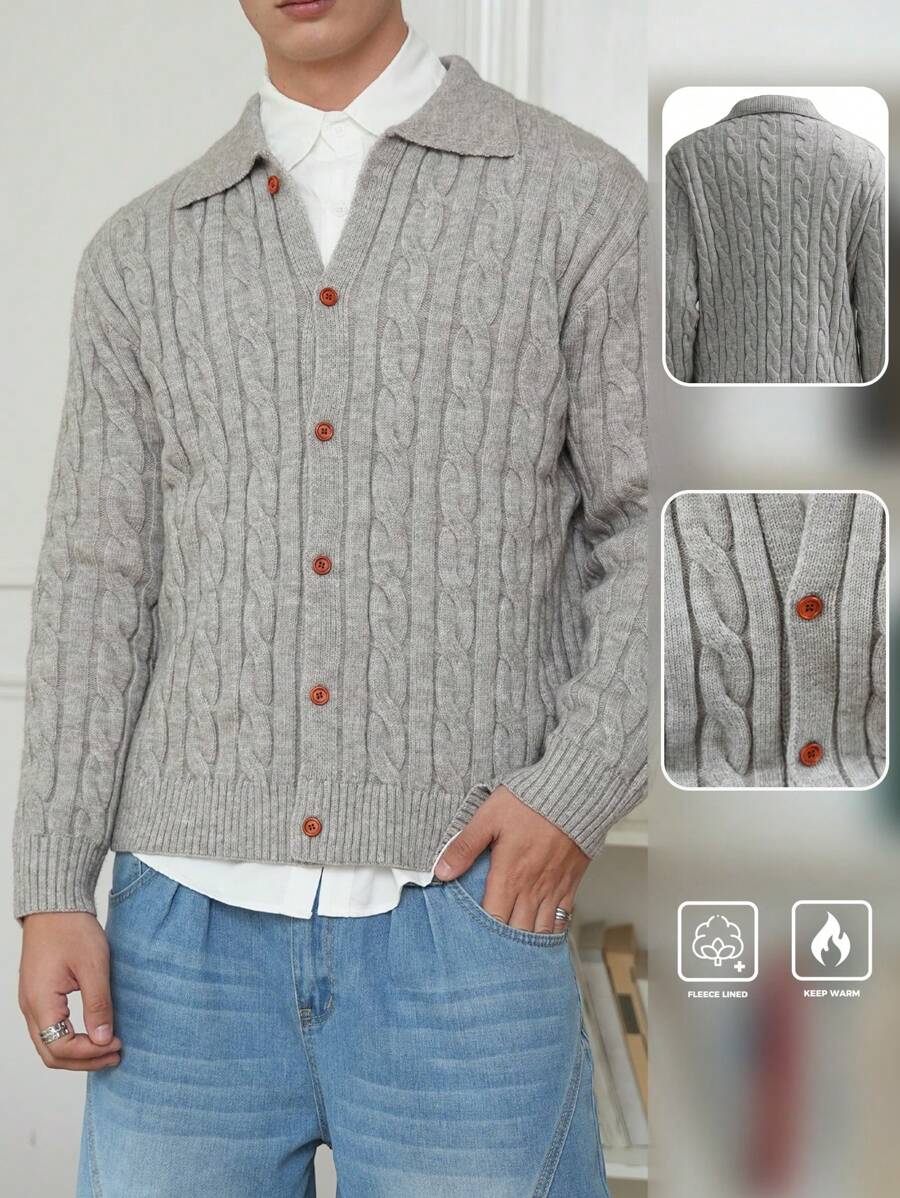 Manfinity Homme Áo khoác cardigan nam đơn hàng thường ngày, mùa thu đông - Màu Xám nhạt - Xem 1