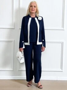 EMERY ROSE Bộ 2 món trang trí hoa màu tương phản dành cho nữ - Xanh đậm - Xem 6