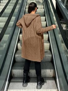 Women's Solid Color Long Sleeve Button Front Pocket Hoodie, Casual Daily Wear - Camel - View 3