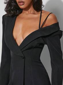 Hauture Sexy Solid Asymmetrical Blazer Mini Dress - Black - View 3