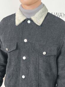Manfinity VCAY Men Borg Collar Flap Detail Corduroy Jacket