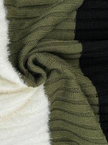 SHEIN LUNE 女士休闲拼色落肩宽松罗纹针织套头毛衣 - 彩色 - 查看 7