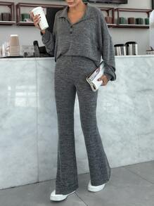 EURMUSE Comfortable Home And Outdoor Floral Gauze Jacket And Trousers Two-Piece Set - Grey - View 3
