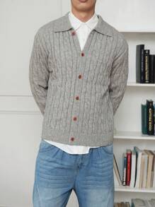 Manfinity Homme Men's Single-Breasted Casual Cardigan, Autumn And Winter - Light Grey - View 3