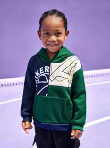 SHEIN Young Boys Hooded Sweatshirt With Contrast Color Print, Thermal Lined Warm Sports Pullover Fit For Football, Tennis, Basketball, Long Sleeve - Multicolor - View 9