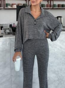 EURMUSE Comfortable Home And Outdoor Floral Gauze Jacket And Trousers Two-Piece Set - Grey - View 5