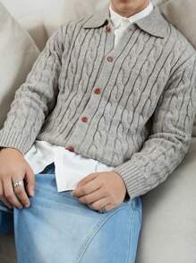 Manfinity Homme Men's Single-Breasted Casual Cardigan, Autumn And Winter - Light Grey - View 5