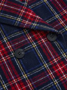 Celure Plus Size Vintage Short Thick Tweed Double-Breasted Lapel Waisted Slim Fit Long Jacket Coat - Multicolor - View 3