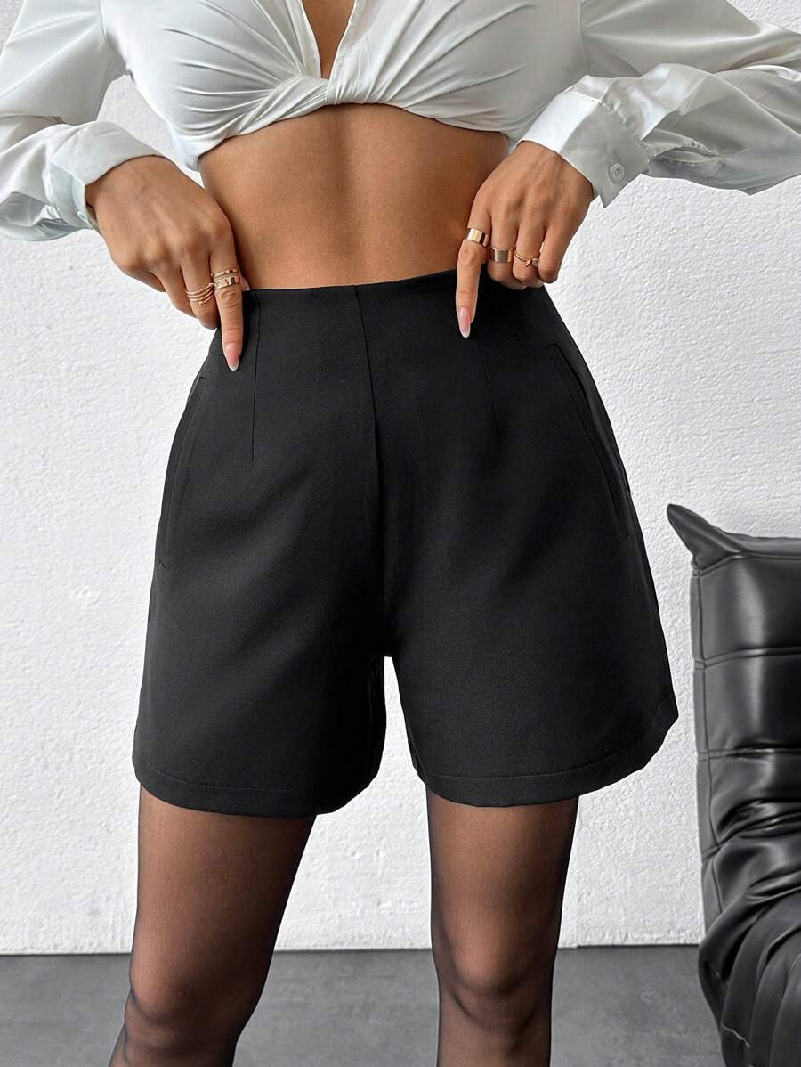 EURMUSE 女士纯色高腰宽松休闲短裤