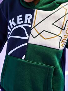 SHEIN Young Boys Hooded Sweatshirt With Contrast Color Print, Thermal Lined Warm Sports Pullover Fit For Football, Tennis, Basketball, Long Sleeve - Multicolor - View 7