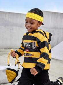 SHEIN Young Boy Outdoor Sports Winter Striped Contrast Color Thermal Lined Hoodie, Breathable & Soft For Running, Training - Yellow - View 8