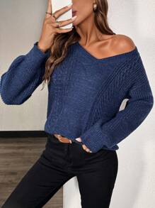 Chiquease Women V-Neck Dolman Sleeve Casual Pullover Sweater, Solid Color, Autumn/Winter Knit Pullover Fall Outfit