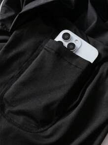 Manfinity Fitness Pantalones cortos deportivos casuales minimalistas con estampado y lazada al frente, estilo novio para uso diario - Negro - Ver 5