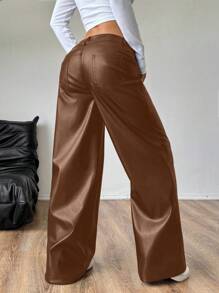 SHEIN Unity PU 皮革休闲时尚金属宽松直筒裤