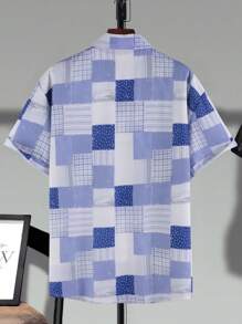 Manfinity Homme Camisa de manga corta de hombres de talla grande con parches a cuadros