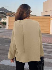 SHEIN Essnce 2024 Herbst Damen Flughafen Mode lässige, weite, vielseitige schwarze Woll-Jacke Design Einteiliges Schal kurze Strickjacke Winter warme Woll-Jacke
