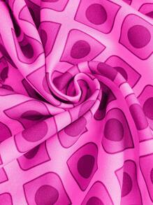 Chiquease Geometric Print Button Patch Pocket Straight Leg Pants - Hot Pink - View 4