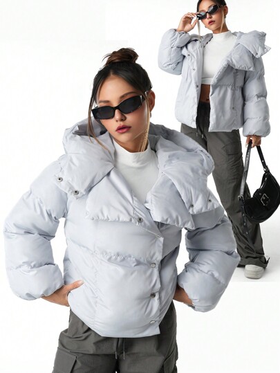 SHEIN Abrigo corto acolchado casual de estilo callejero nuevo para otoño-invierno 2024 para adolescentes