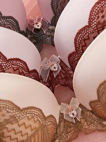 3pcs/Set Women Bra Set With Lace Patchwork & Underwire - Multicolor - View 5