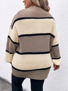 SHEIN LUNE Plus Size Casual Daily Colorblock Drop Shoulder Plus Size Sweater, Autumn/Winter Knit Pullover Fall Sweater - Multicolor - View 2
