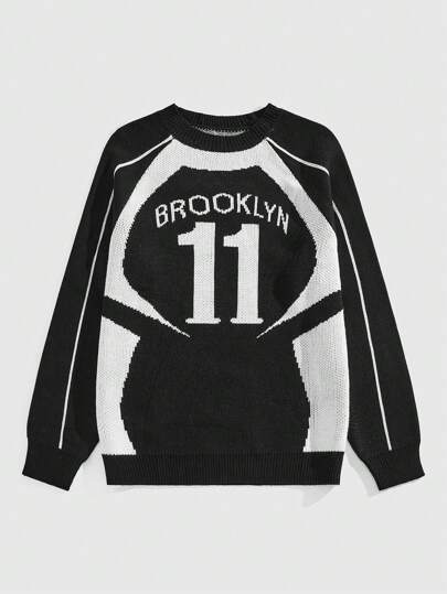 Street Life Herren Rundhals Raglan Pullover mit Rennwagen Nummer Strickdesign