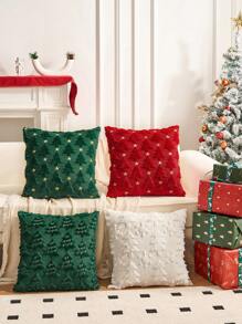 1 buah Sarung Bantal Dekoratif Natal Tekstil 18x18 Inci Lembut, Mewah, Berbulu, Jacquard untuk Bantal Lempar, Sofa, Liburan, Festival, Dekorasi Rumah Musim Dingin, Whither - Putih - View 4