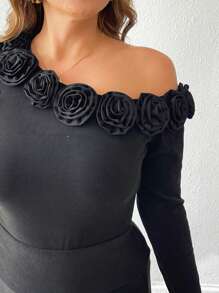 SHEIN Clasi Set de 2 vestidos asimétricos de punto liso y floral para mujer de talla grande, elegantes para el otoño